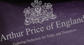 Arthur Price of England logo on rich dark purple